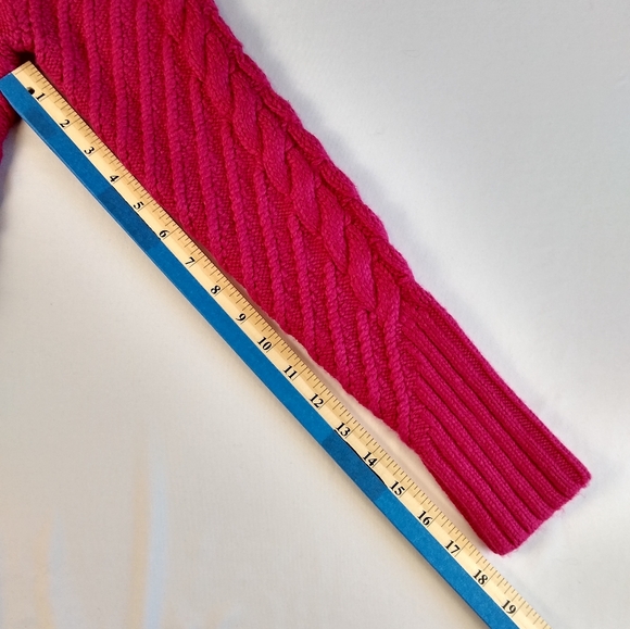 White House Black Market V-Neck Puff Sleeve Cable Pullover Sweater Pink Small - Picture 6 of 11